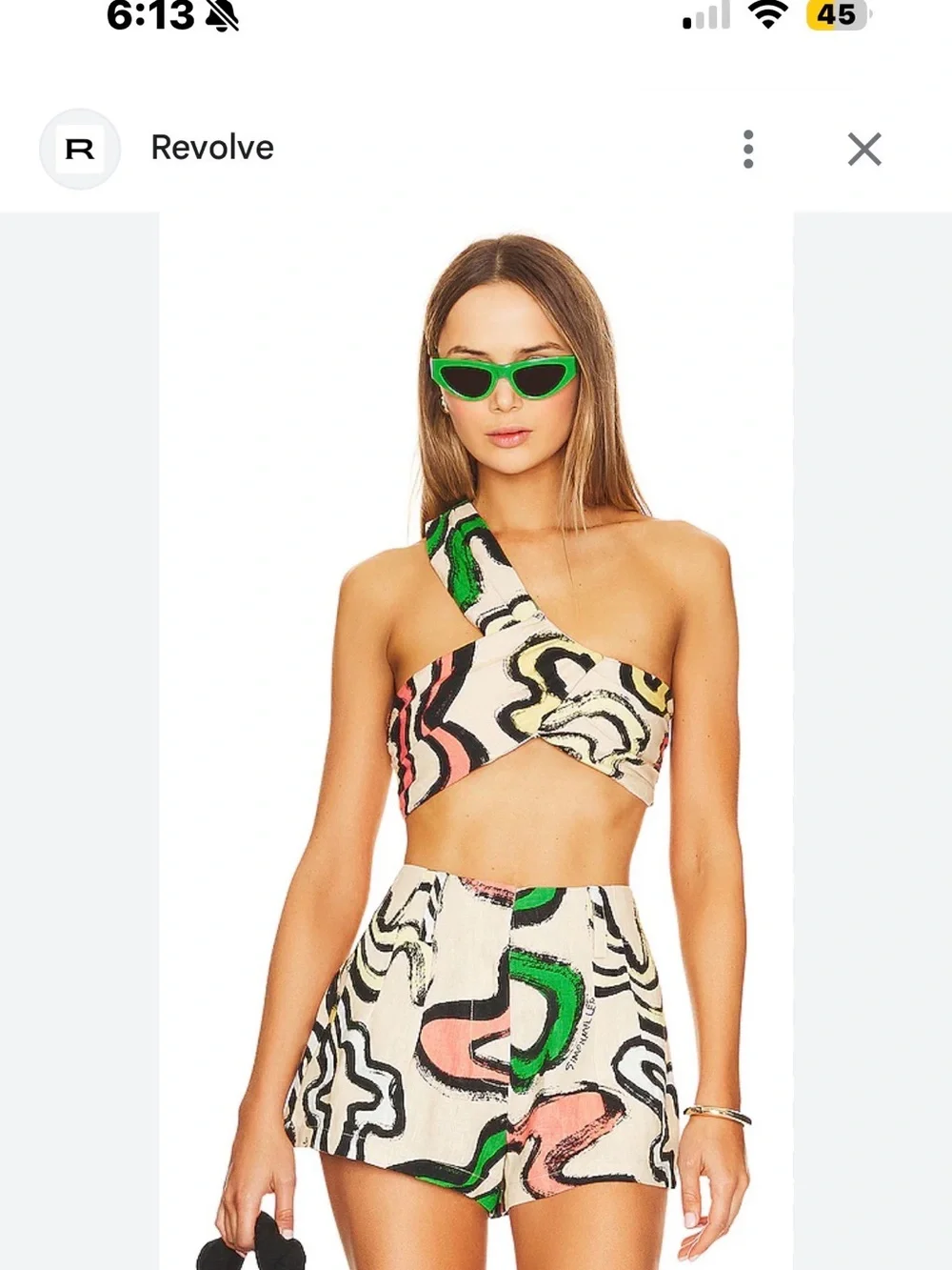 REVOLVE Multicolor One-Shoulder Crop Top & High-Waist Shorts Set - Green Accent